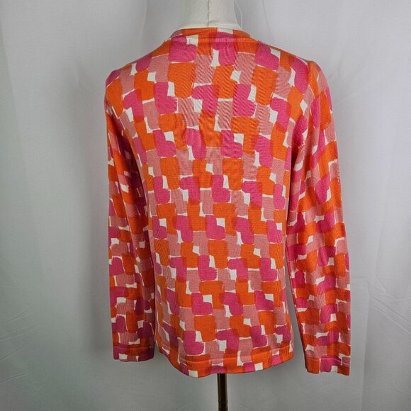 Boden Hearts Cardigan US 8 M Orange Pink Lightweight Colorful Maximalism - Picture 3 of 8